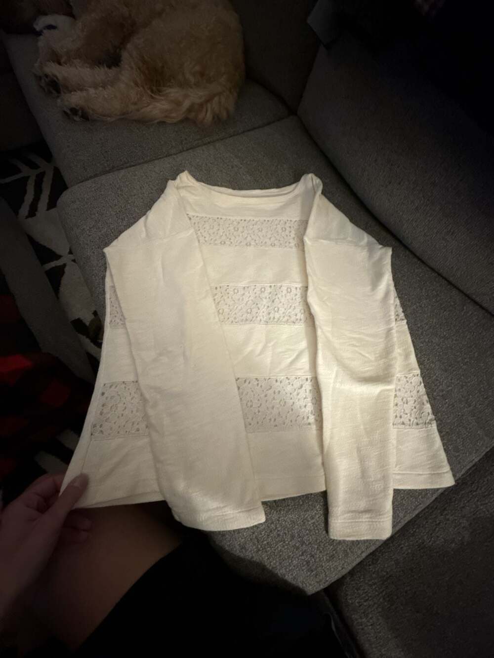 Lou & Grey Loft Cream Lace Striped Long Sleeve Top Size‎ S
